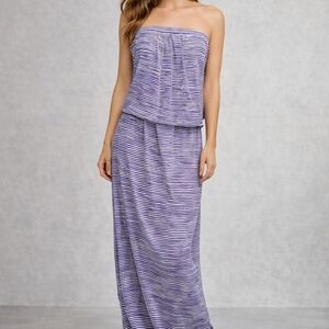 Cynthia Rowley Purple and White Striped Strapless Dress